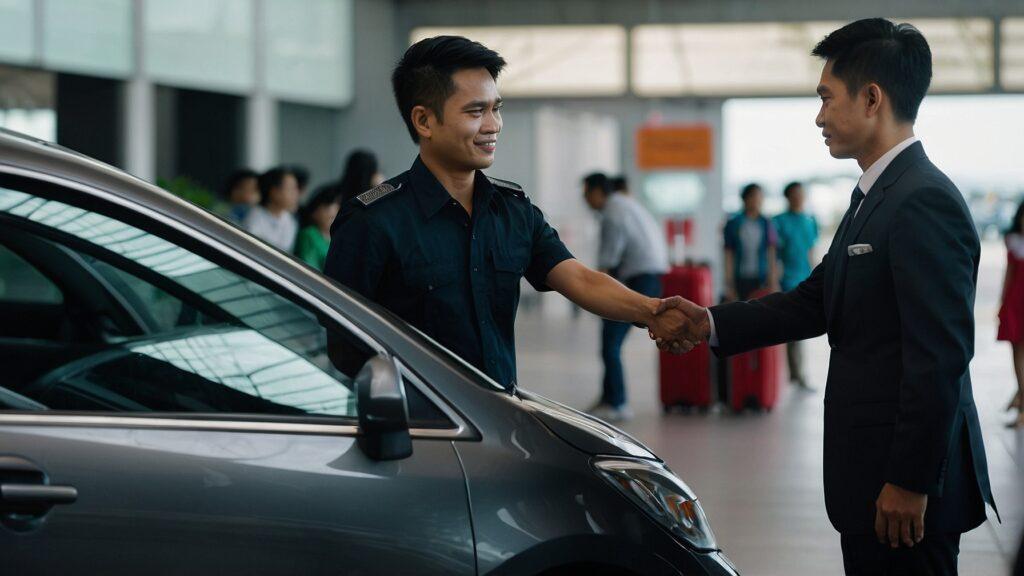 Helpful driver opening car door for client